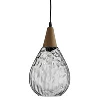 2019CL INDIANA - závesná lampa - chróm+drevo+priehľadné sklo
