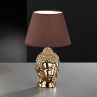 BUDDHA Honsel - stolová lampa - zlatá keramika+hnedý textil