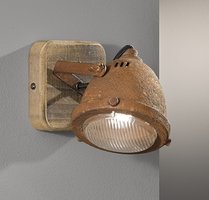 OLD Honsel - bodové svietidlo nástenné - hrdzavý kov+drevo 