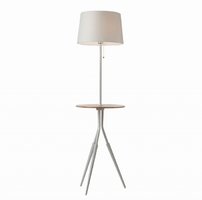 GLENN Redo - stojanová lampa so stolíkom - kov+drevo/dub