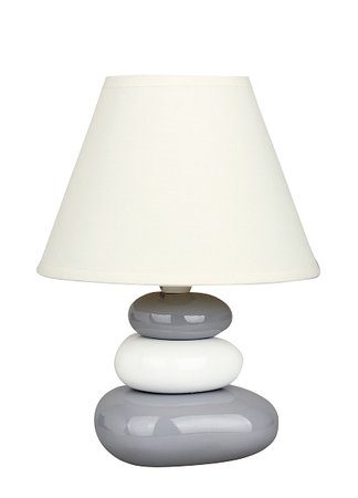 SALEM - stolná lampička - biely textil + bielo-šedá keramika