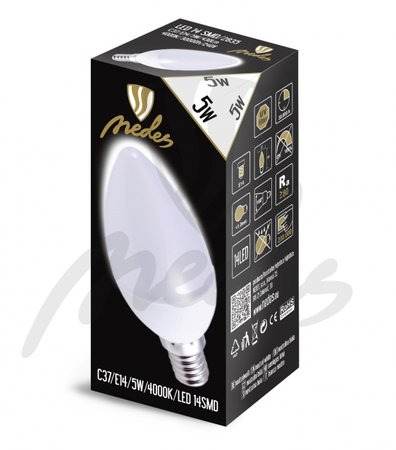 LED žiarovka SMD Epistar sviečková - E14/5W -neutrálna biela