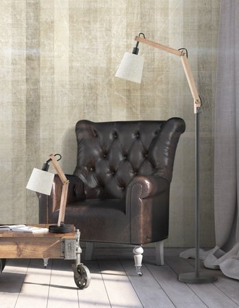 JANKO Trio - stolná vintage lampa- hnedé drevo+textil- 440mm