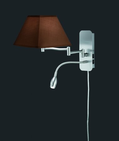 HOTEL Trio - nástenná lampa - LED+E14 - nikel+hnedý textil