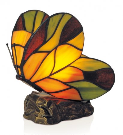 LT1204 Orange Artistar- stolná lampa z Tiffany skla - motýľ 