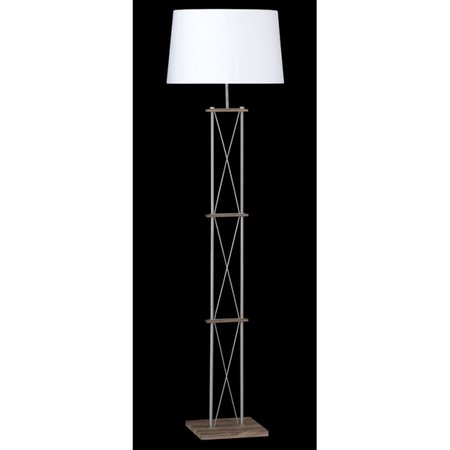 X Honsel - stojanová lampa - biely textil+nikel+dekor dreva