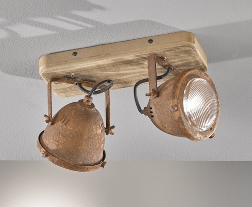 OLD Honsel - bodové svietidlo - hrdzavý kov+drevo  - 290mm