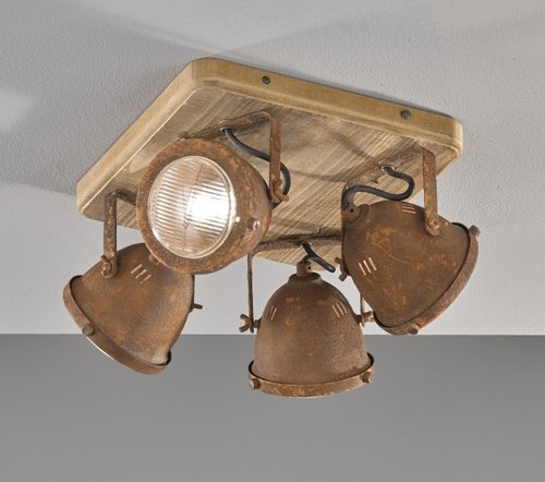 OLD Honsel - bodové svietidlo na strop - hrdzavý kov+drevo